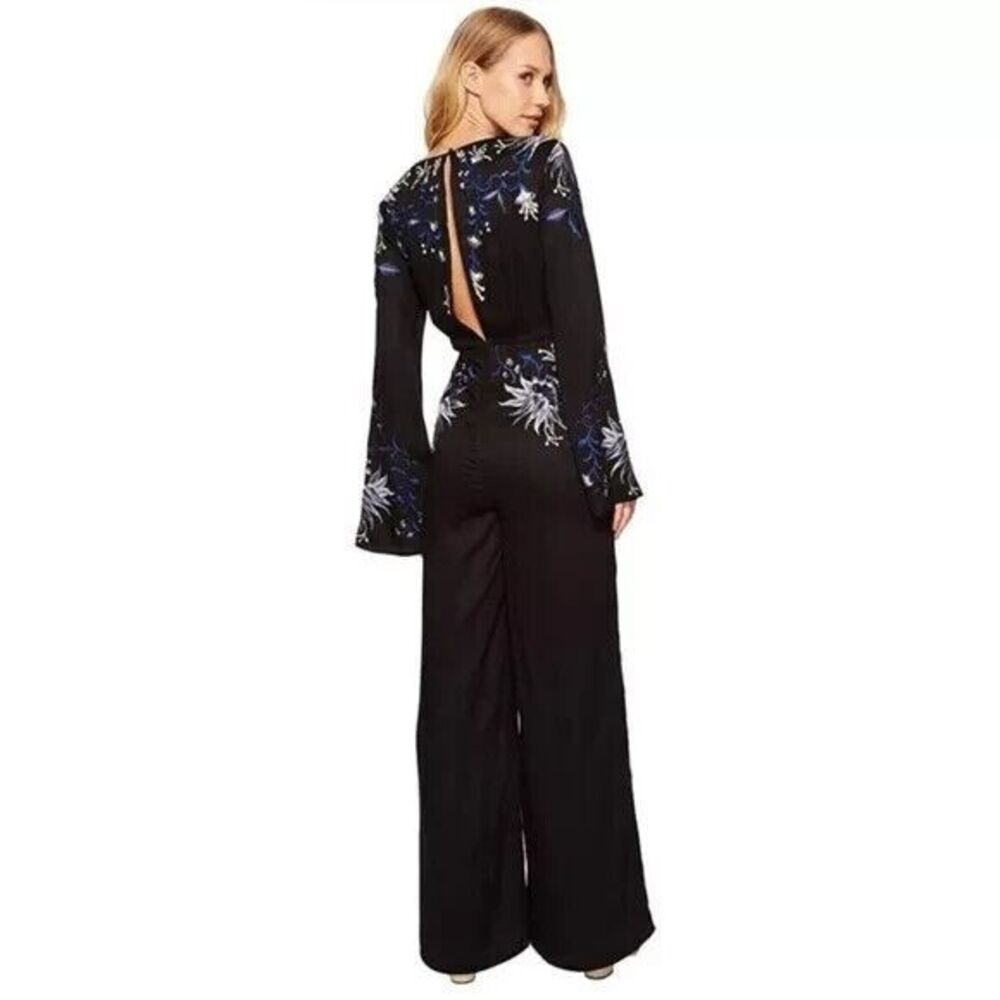 Free People Gypsy Rose Jumpsuit Floral Embroidered Black Size 4 Wide Leg NWT$350 - Picture 4 of 16